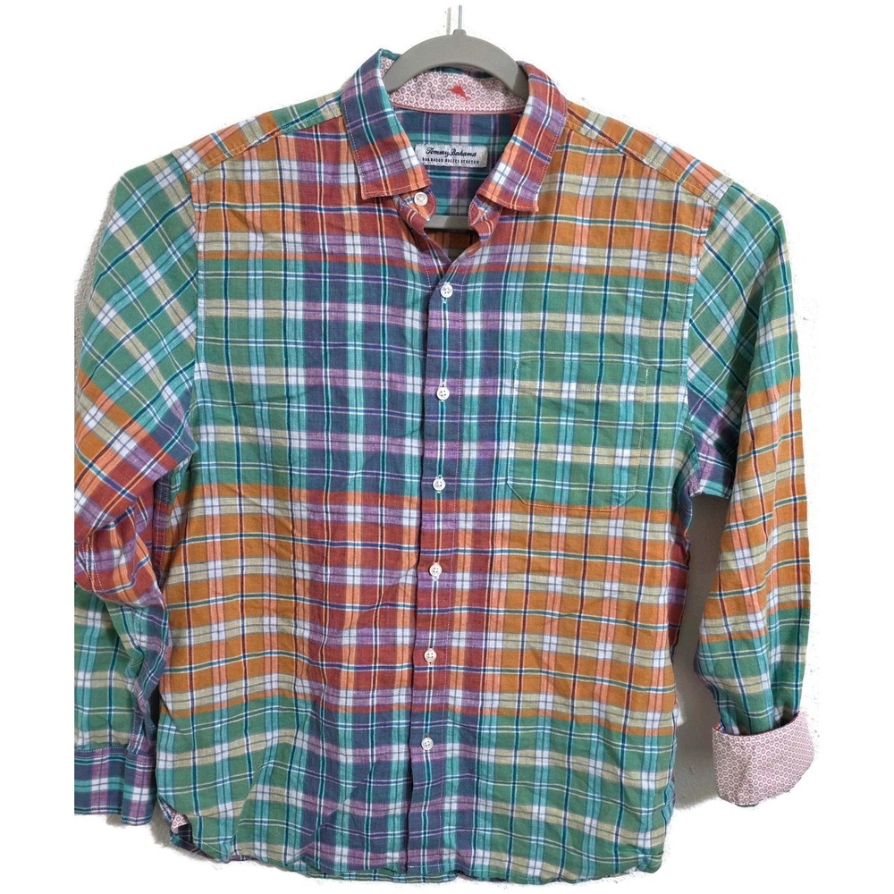 Tommy Bahama Shirt Mens Medium Multicolor Plaid Long‎ Sleeve Barbados Breeze